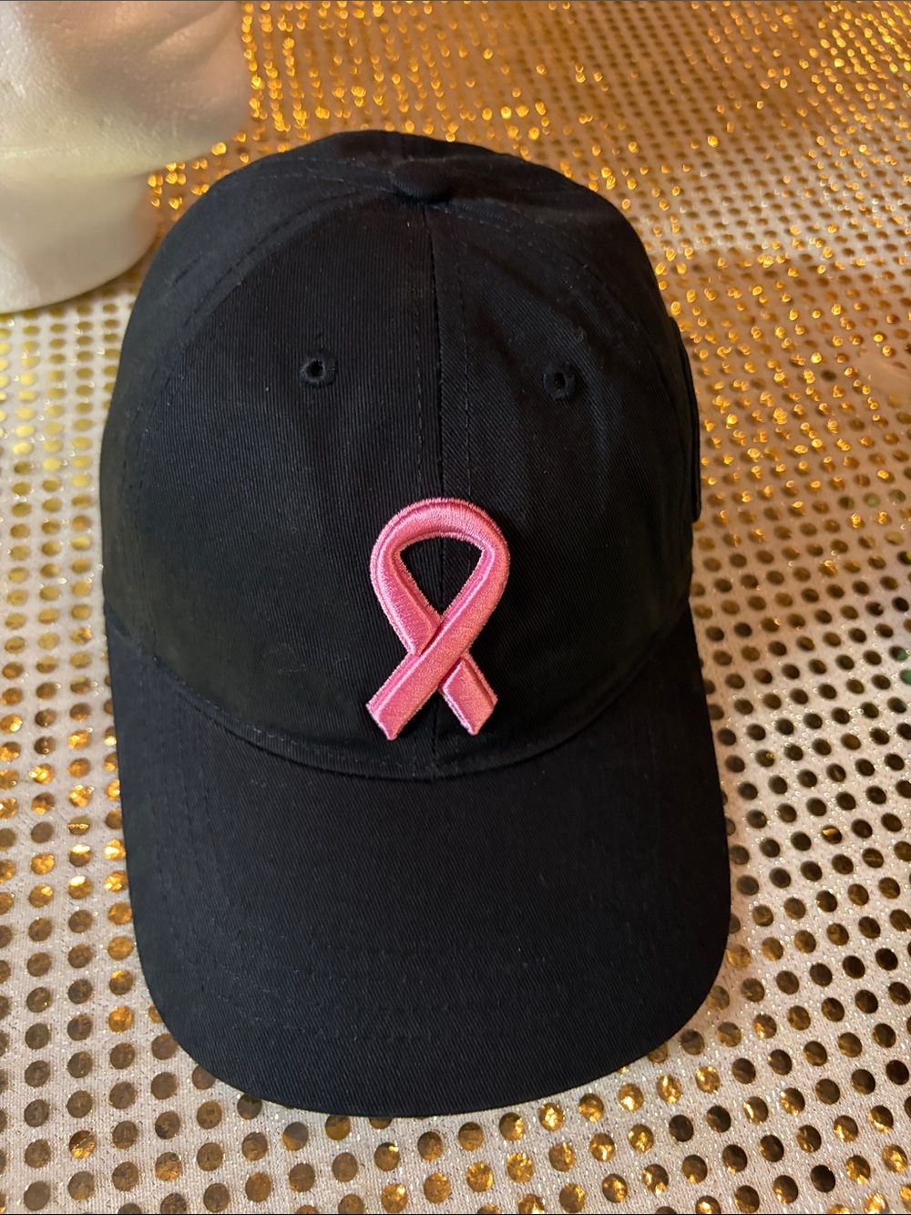 Kids Black Cap with Pink Awareness Ribbon